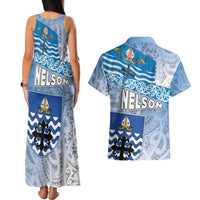 New Zealand Nelson Couples Matching Tank Maxi Dress and Hawaiian Shirt Nelson's Flag and Seal - Maori Art Tattoo