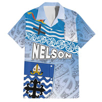 New Zealand Nelson Family Matching Long Sleeve Bodycon Dress and Hawaiian Shirt Nelson's Flag and Seal - Maori Art Tattoo LT03 Dad's Shirt - Short Sleeve White - Polynesian Pride