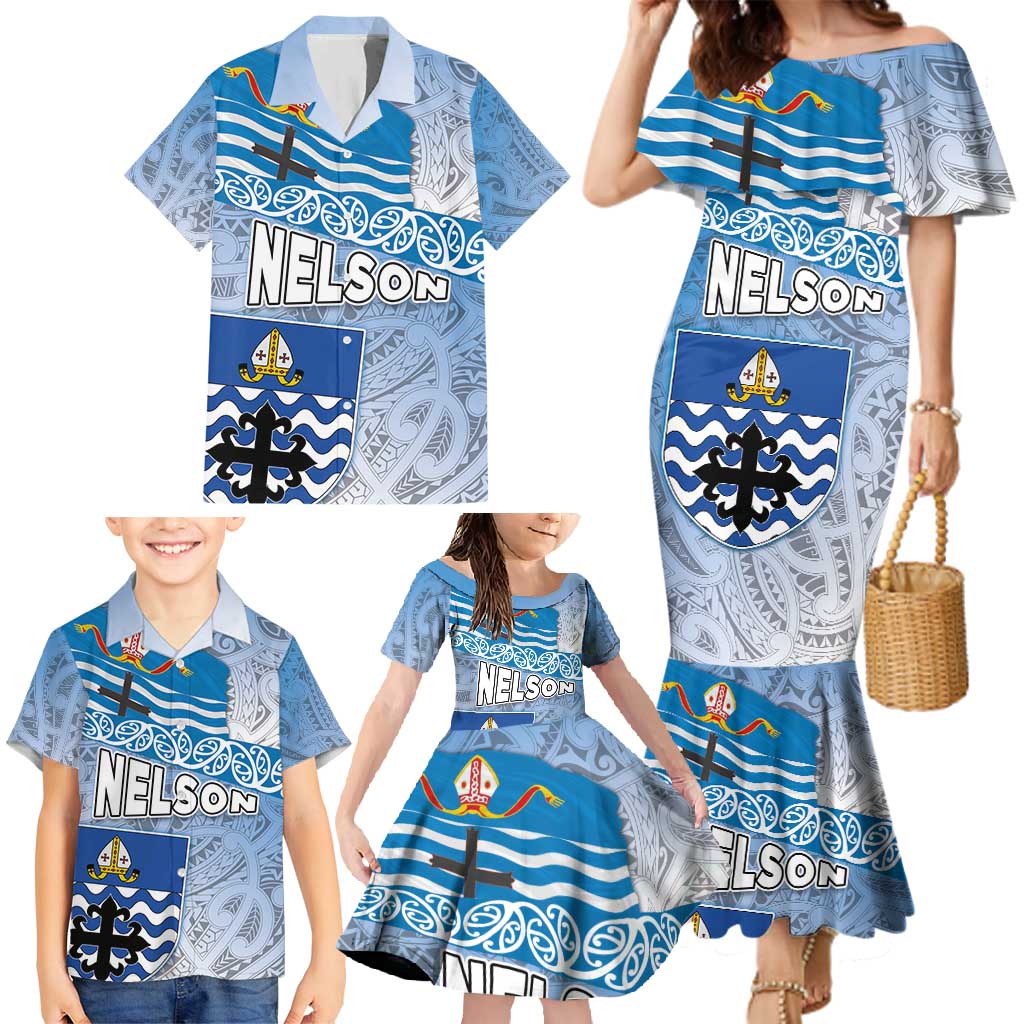 New Zealand Nelson Family Matching Mermaid Dress and Hawaiian Shirt Nelson's Flag and Seal - Maori Art Tattoo LT03 - Polynesian Pride