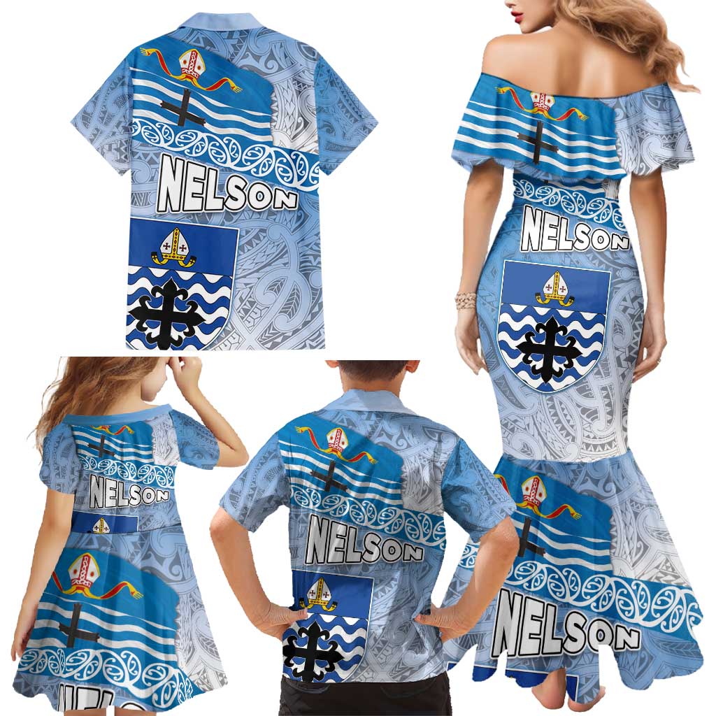 New Zealand Nelson Family Matching Mermaid Dress and Hawaiian Shirt Nelson's Flag and Seal - Maori Art Tattoo LT03 - Polynesian Pride