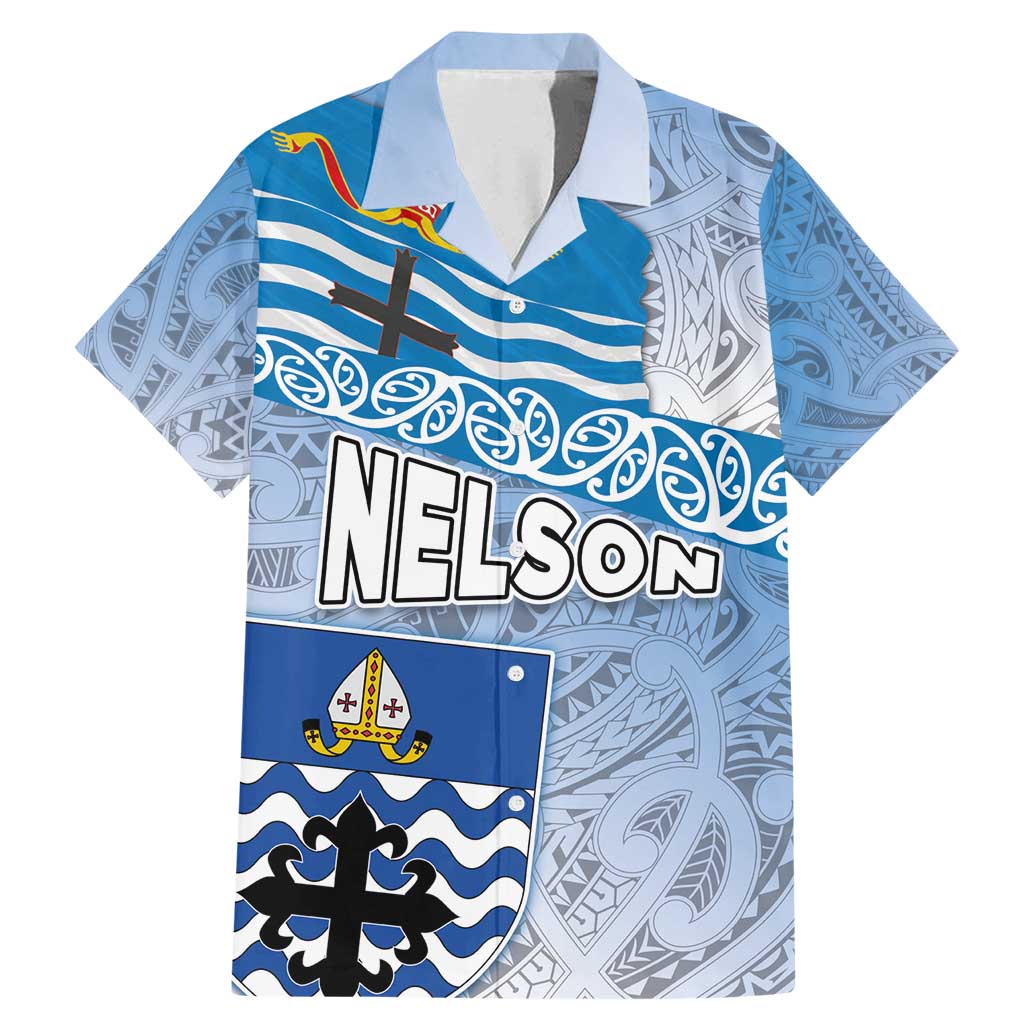 New Zealand Nelson Family Matching Mermaid Dress and Hawaiian Shirt Nelson's Flag and Seal - Maori Art Tattoo LT03 Dad's Shirt - Short Sleeve White - Polynesian Pride