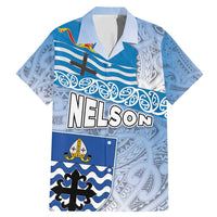 New Zealand Nelson Family Matching Mermaid Dress and Hawaiian Shirt Nelson's Flag and Seal - Maori Art Tattoo LT03 Dad's Shirt - Short Sleeve White - Polynesian Pride