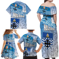 New Zealand Nelson Family Matching Off Shoulder Maxi Dress and Hawaiian Shirt Nelson's Flag and Seal - Maori Art Tattoo LT03 - Polynesian Pride