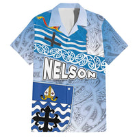 New Zealand Nelson Family Matching Off Shoulder Short Dress and Hawaiian Shirt Nelson's Flag and Seal - Maori Art Tattoo LT03 Dad's Shirt - Short Sleeve White - Polynesian Pride