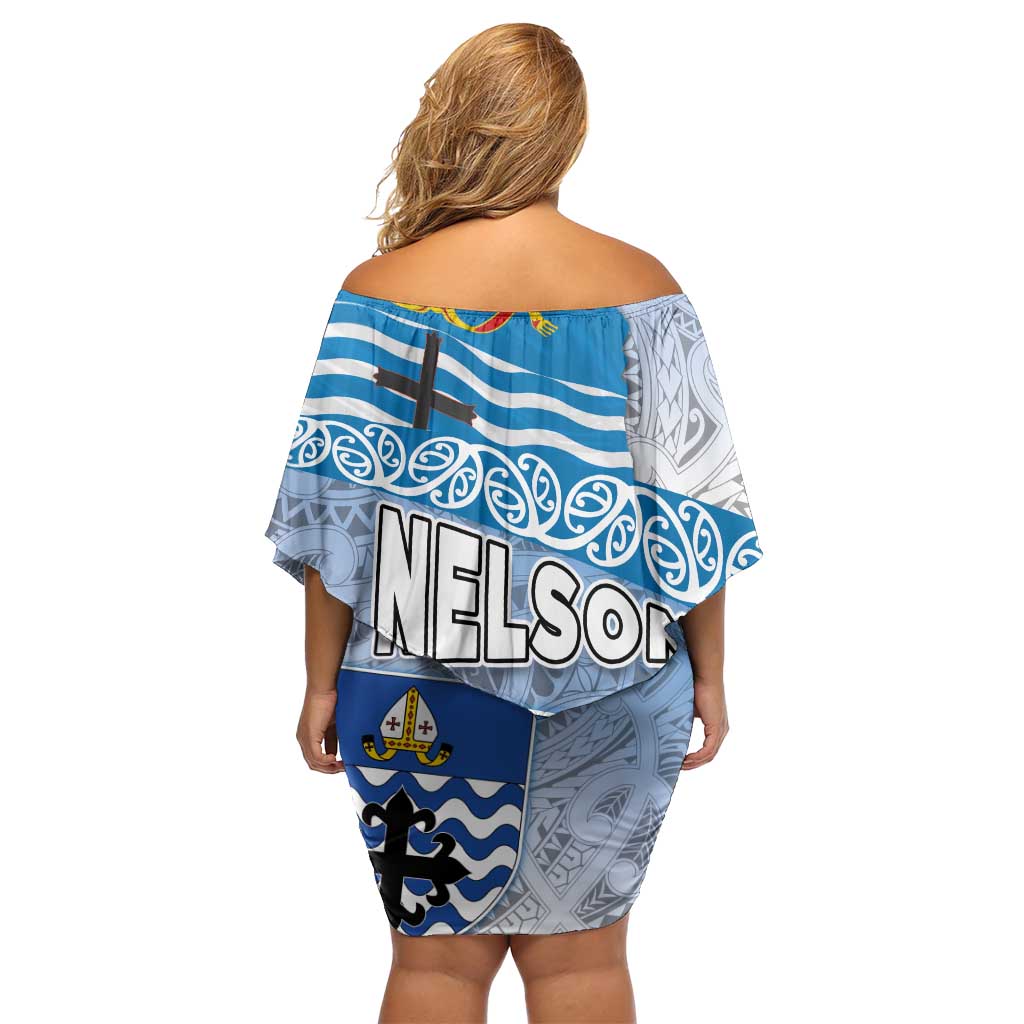 New Zealand Nelson Family Matching Off Shoulder Short Dress and Hawaiian Shirt Nelson's Flag and Seal - Maori Art Tattoo LT03 - Polynesian Pride
