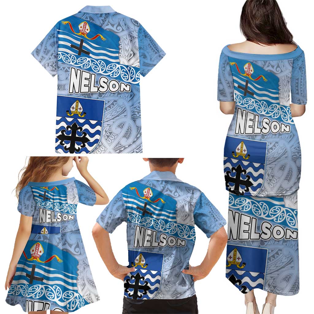 New Zealand Nelson Family Matching Puletasi and Hawaiian Shirt Nelson's Flag and Seal - Maori Art Tattoo LT03 - Polynesian Pride