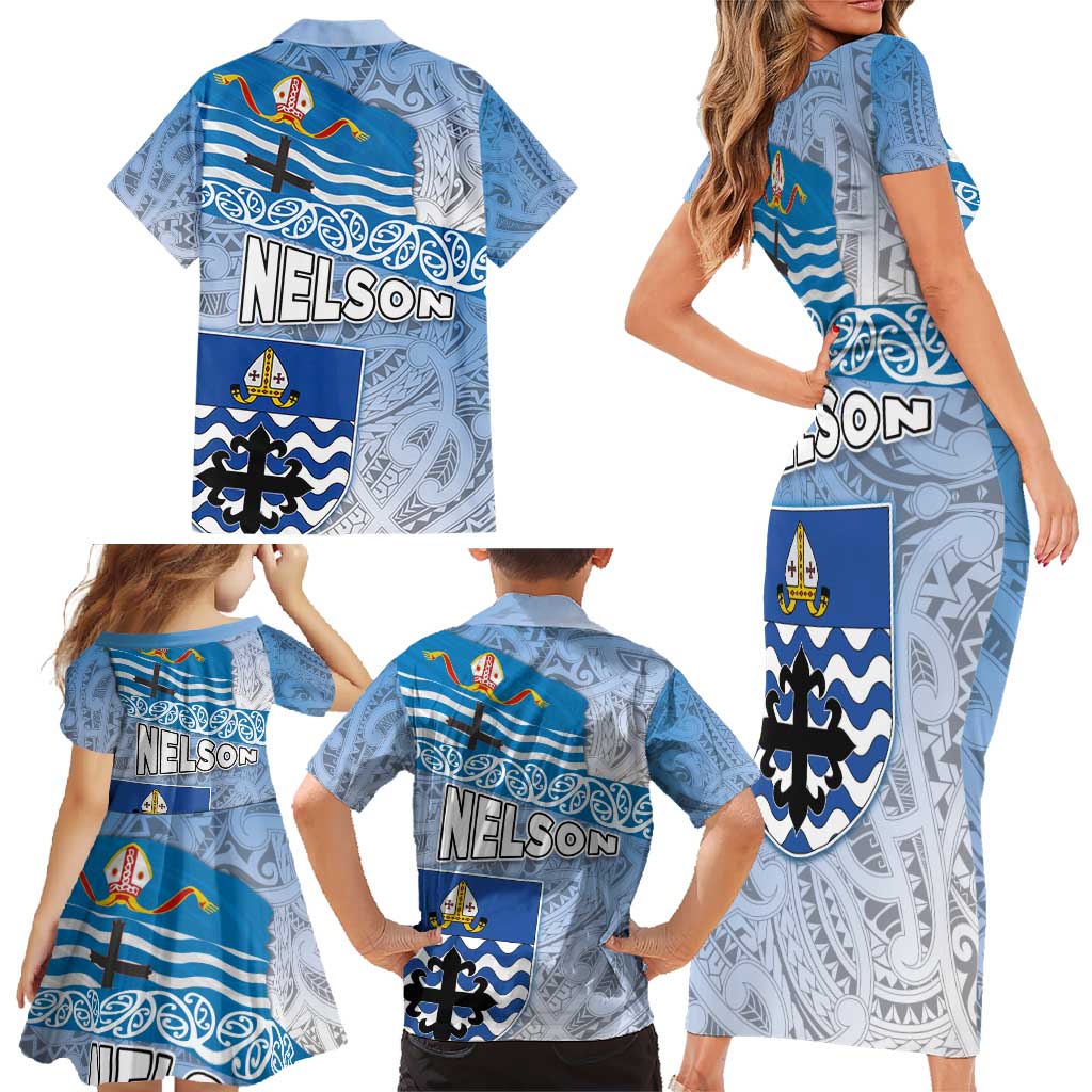 New Zealand Nelson Family Matching Short Sleeve Bodycon Dress and Hawaiian Shirt Nelson's Flag and Seal - Maori Art Tattoo LT03 - Polynesian Pride