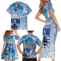 New Zealand Nelson Family Matching Short Sleeve Bodycon Dress and Hawaiian Shirt Nelson's Flag and Seal - Maori Art Tattoo LT03 - Polynesian Pride