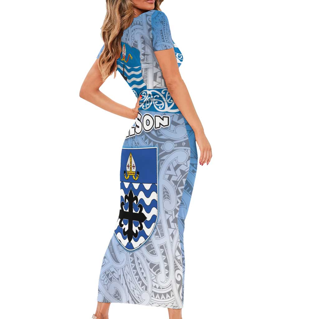 New Zealand Nelson Family Matching Short Sleeve Bodycon Dress and Hawaiian Shirt Nelson's Flag and Seal - Maori Art Tattoo LT03 - Polynesian Pride