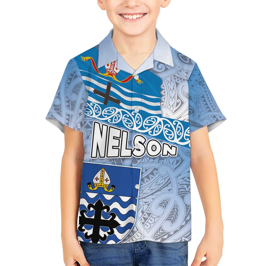New Zealand Nelson Family Matching Short Sleeve Bodycon Dress and Hawaiian Shirt Nelson's Flag and Seal - Maori Art Tattoo LT03 Son's Shirt White - Polynesian Pride