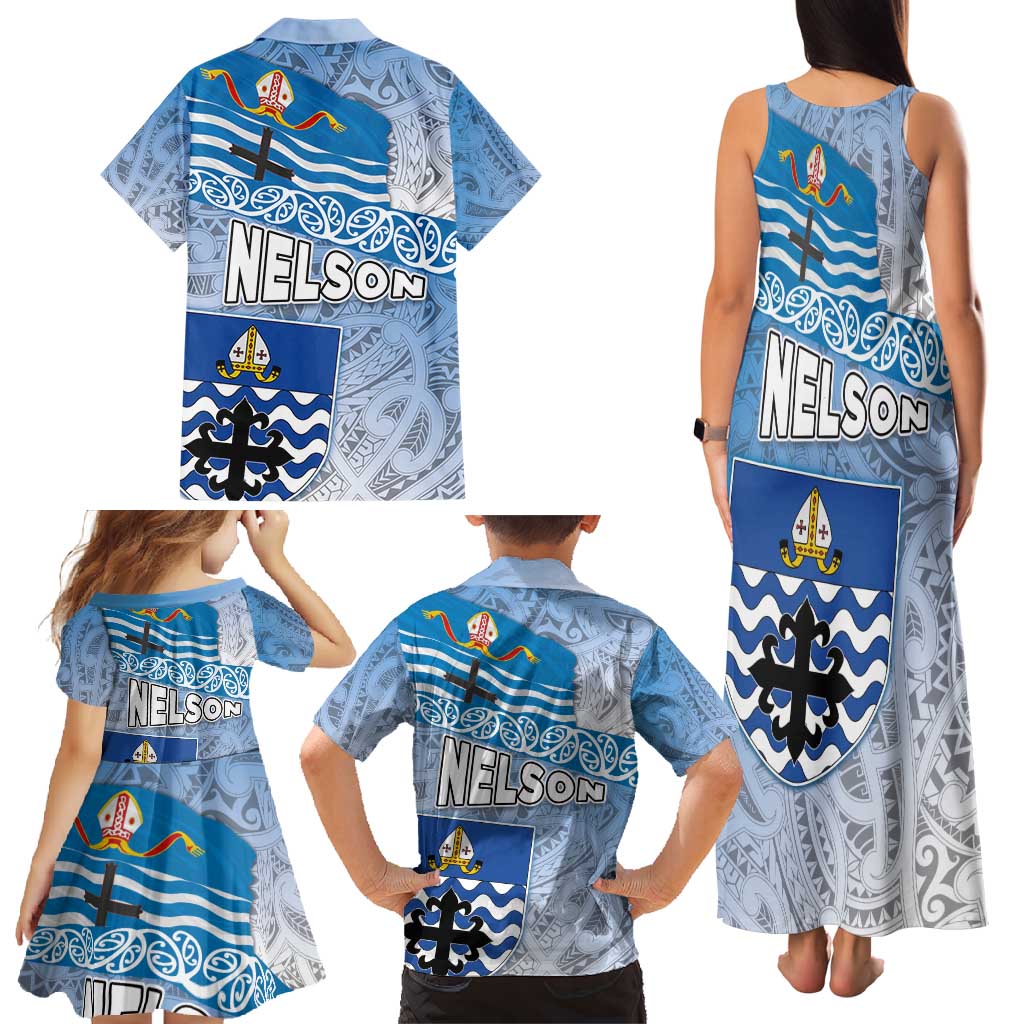 New Zealand Nelson Family Matching Tank Maxi Dress and Hawaiian Shirt Nelson's Flag and Seal - Maori Art Tattoo LT03 - Polynesian Pride