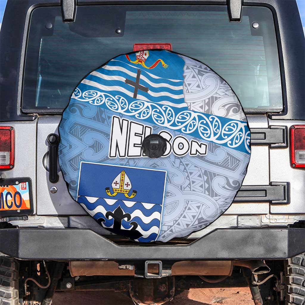 New Zealand Nelson Spare Tire Cover Nelson's Flag and Seal - Maori Art Tattoo LT03 White - Polynesian Pride