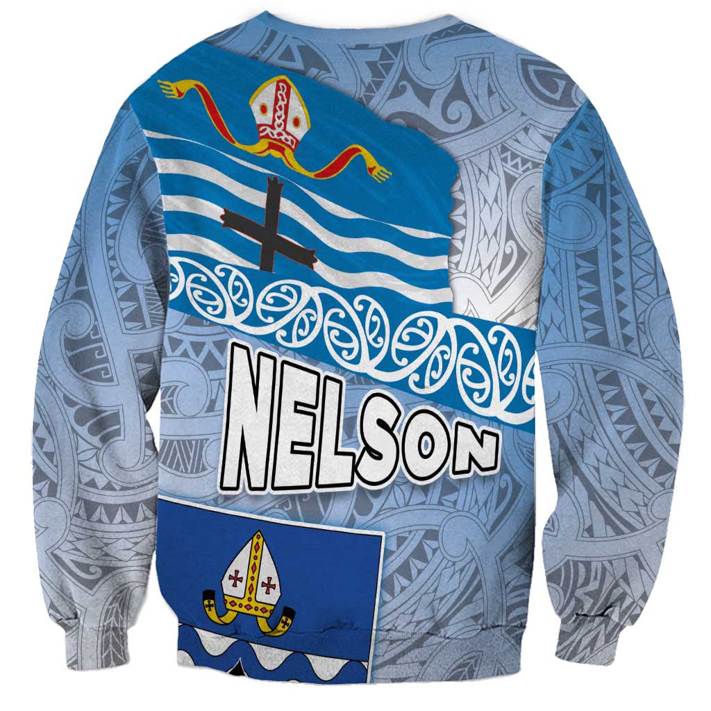 New Zealand Nelson Sweatshirt Nelson's Flag and Seal - Maori Art Tattoo