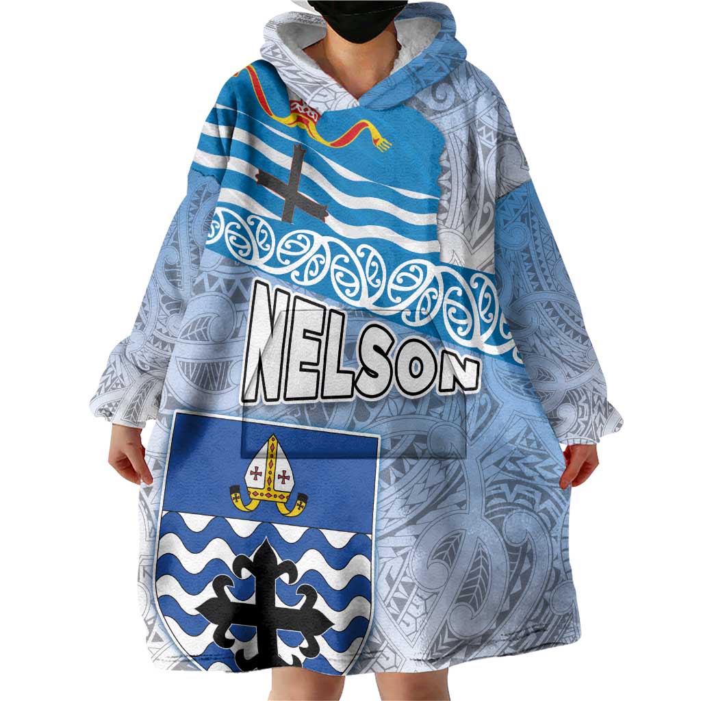 New Zealand Nelson Wearable Blanket Hoodie Nelson's Flag and Seal - Maori Art Tattoo LT03 - Polynesian Pride