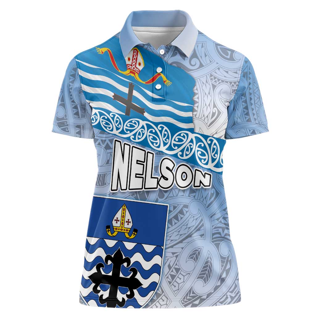 New Zealand Nelson Women Polo Shirt Nelson's Flag and Seal - Maori Art Tattoo LT03 Female White - Polynesian Pride