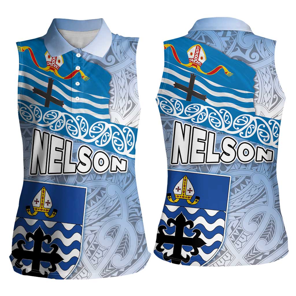 New Zealand Nelson Women Sleeveless Polo Shirt Nelson's Flag and Seal - Maori Art Tattoo LT03 - Polynesian Pride