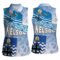 New Zealand Nelson Women Sleeveless Polo Shirt Nelson's Flag and Seal - Maori Art Tattoo LT03 - Polynesian Pride