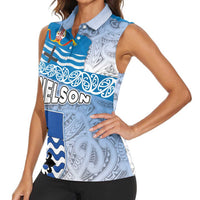 New Zealand Nelson Women Sleeveless Polo Shirt Nelson's Flag and Seal - Maori Art Tattoo LT03 - Polynesian Pride