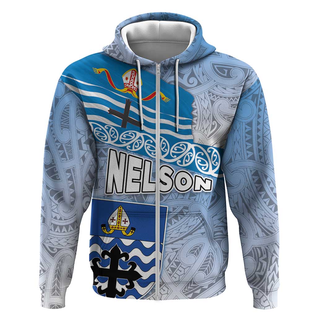 New Zealand Nelson Zip Hoodie Nelson's Flag and Seal - Maori Art Tattoo LT03 Zip Hoodie White - Polynesian Pride