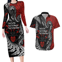 Aotearoa Toitu Te Tiriti Couples Matching Long Sleeve Bodycon Dress and Hawaiian Shirt New Zealand Honour the Treaty - Te Tiriti Is Us LT03 Red - Polynesian Pride