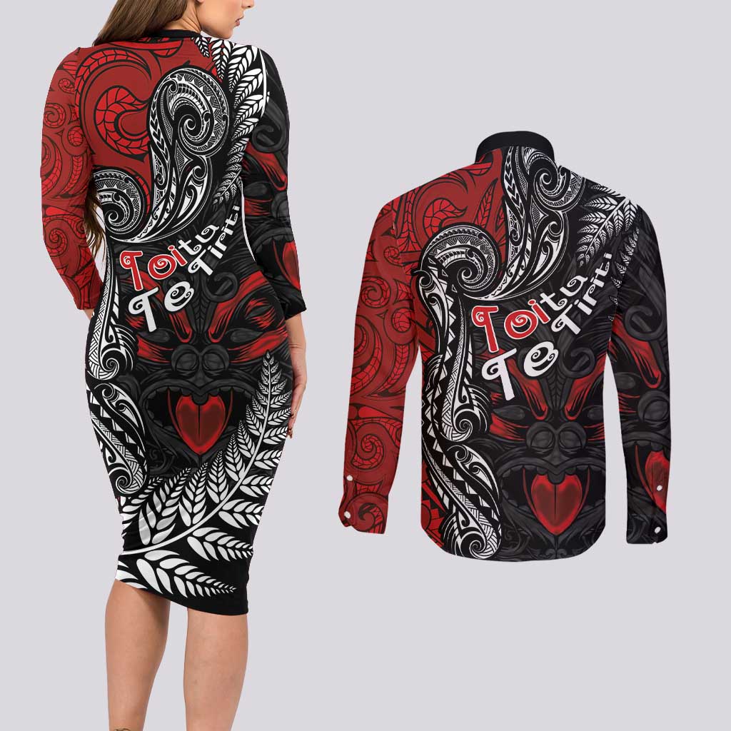 Aotearoa Toitu Te Tiriti Couples Matching Long Sleeve Bodycon Dress and Long Sleeve Button Shirt New Zealand Honour the Treaty - Te Tiriti Is Us