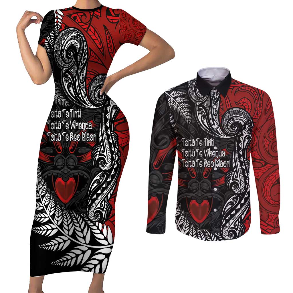 Aotearoa Toitu Te Tiriti Couples Matching Short Sleeve Bodycon Dress and Long Sleeve Button Shirt New Zealand Honour the Treaty - Te Tiriti Is Us
