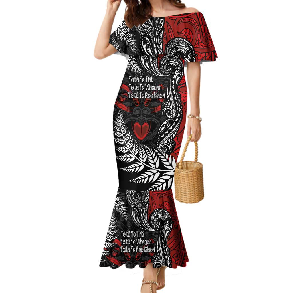 Aotearoa Toitu Te Tiriti Family Matching Mermaid Dress and Hawaiian Shirt New Zealand Honour the Treaty - Te Tiriti Is Us LT03 Mom's Dress Red - Polynesian Pride