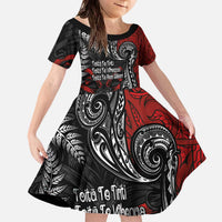 Aotearoa Toitu Te Tiriti Family Matching Off The Shoulder Long Sleeve Dress and Hawaiian Shirt New Zealand Honour the Treaty - Te Tiriti Is Us LT03 Daughter's Dress Red - Polynesian Pride