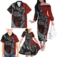 Aotearoa Toitu Te Tiriti Family Matching Off The Shoulder Long Sleeve Dress and Hawaiian Shirt New Zealand Honour the Treaty - Te Tiriti Is Us LT03 - Polynesian Pride
