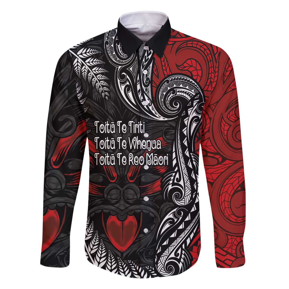 Aotearoa Toitu Te Tiriti Family Matching Off The Shoulder Long Sleeve Dress and Hawaiian Shirt New Zealand Honour the Treaty - Te Tiriti Is Us LT03 Dad's Shirt - Long Sleeve Red - Polynesian Pride