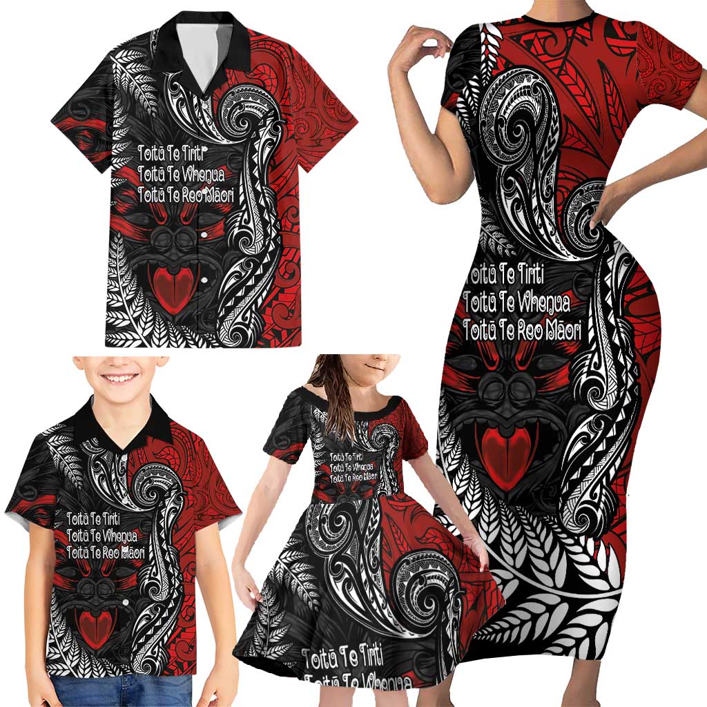 Aotearoa Toitu Te Tiriti Family Matching Short Sleeve Bodycon Dress and Hawaiian Shirt New Zealand Honour the Treaty - Te Tiriti Is Us LT03 - Polynesian Pride