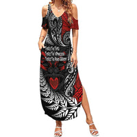 Aotearoa Toitu Te Tiriti Family Matching Summer Maxi Dress and Hawaiian Shirt New Zealand Honour the Treaty - Te Tiriti Is Us LT03 Mom's Dress Red - Polynesian Pride