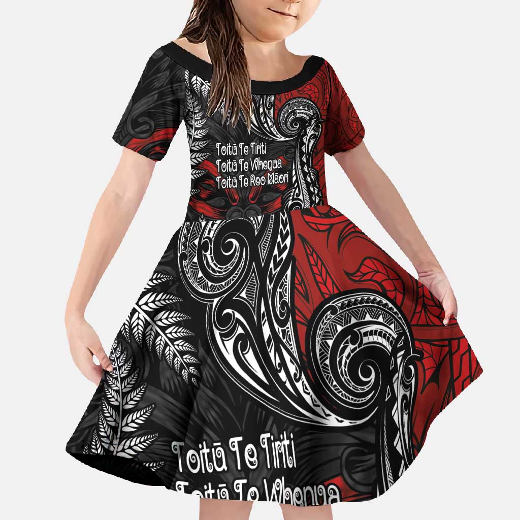 Aotearoa Toitu Te Tiriti Family Matching Tank Maxi Dress and Hawaiian Shirt New Zealand Honour the Treaty - Te Tiriti Is Us LT03 Daughter's Dress Red - Polynesian Pride
