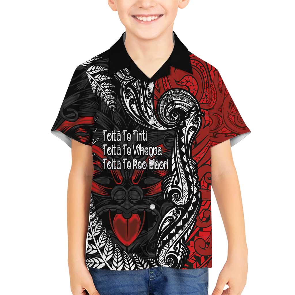 Aotearoa Toitu Te Tiriti Family Matching Tank Maxi Dress and Hawaiian Shirt New Zealand Honour the Treaty - Te Tiriti Is Us LT03 Son's Shirt Red - Polynesian Pride