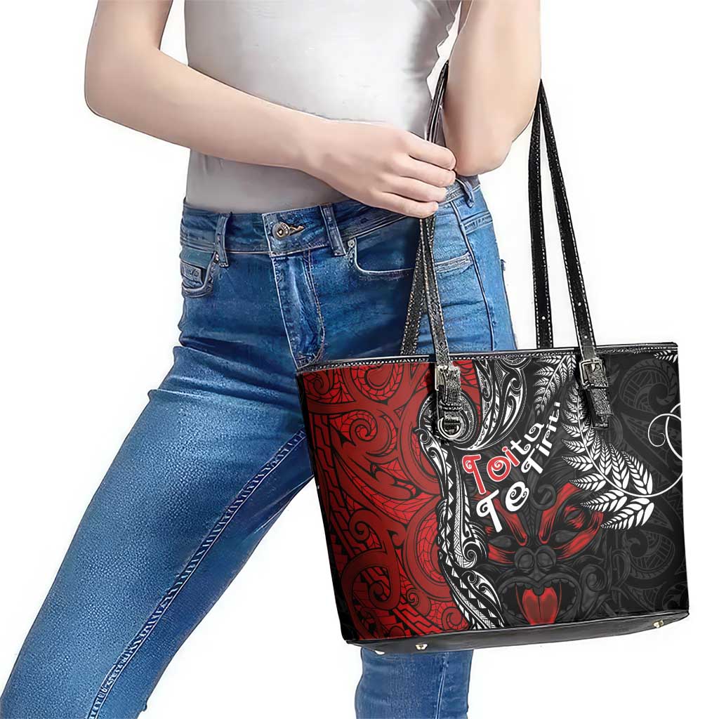 Aotearoa Toitu Te Tiriti Leather Tote Bag New Zealand Honour the Treaty - Te Tiriti Is Us LT03 - Polynesian Pride