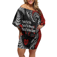 Aotearoa Toitu Te Tiriti Off Shoulder Short Dress New Zealand Honour the Treaty - Te Tiriti Is Us LT03 Women Red - Polynesian Pride
