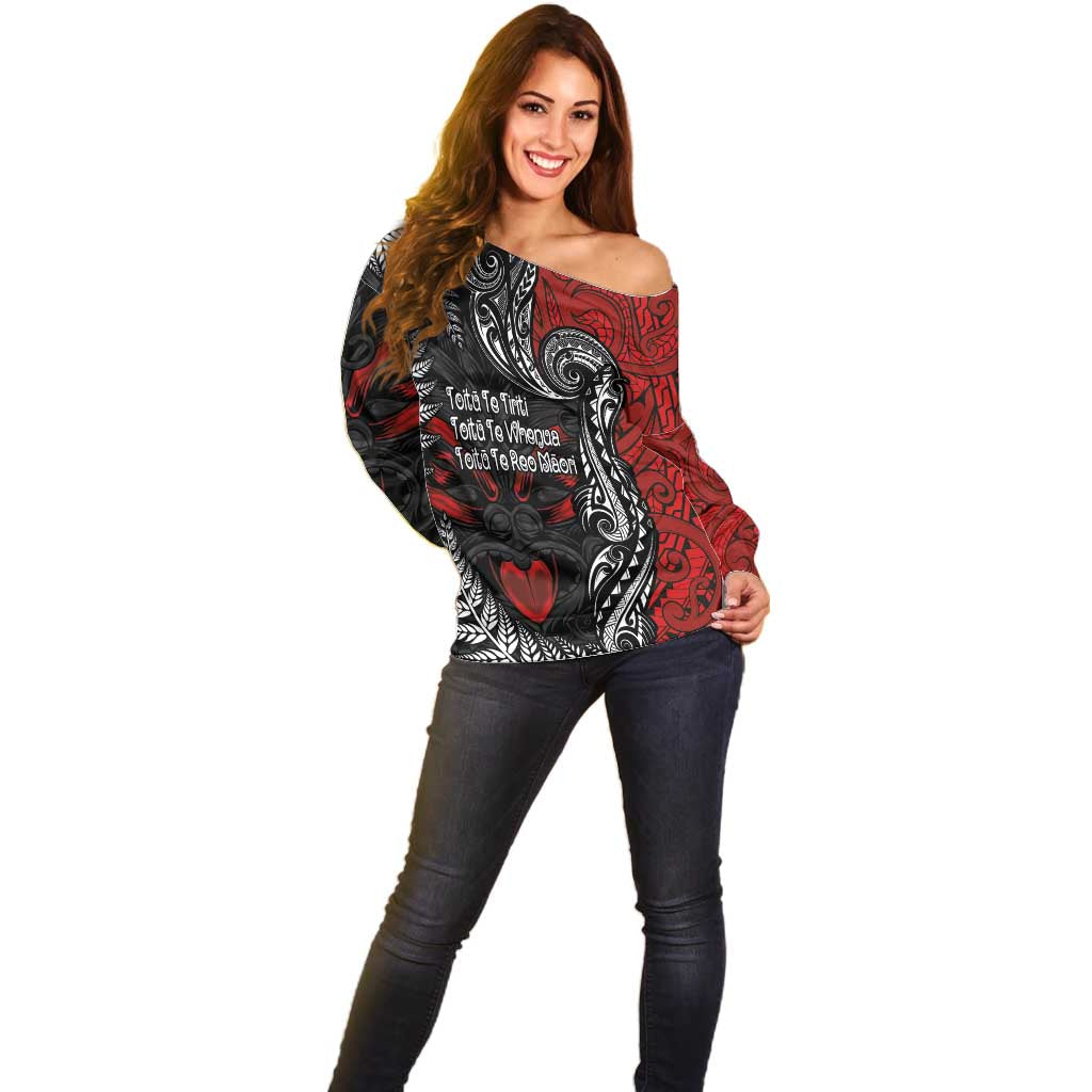 Aotearoa Toitu Te Tiriti Off Shoulder Sweater New Zealand Honour the Treaty - Te Tiriti Is Us LT03 - Polynesian Pride