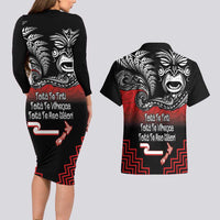 Aotearoa Toitu Te Tiriti Couples Matching Long Sleeve Bodycon Dress and Hawaiian Shirt New Zealand Honour the Treaty - Fight Together LT03 - Polynesian Pride