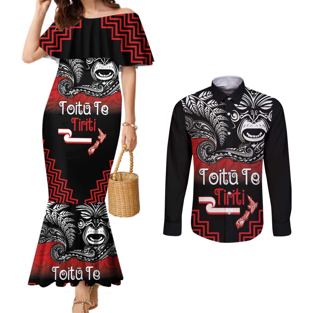 Aotearoa Toitu Te Tiriti Couples Matching Mermaid Dress and Long Sleeve Button Shirt New Zealand Honour the Treaty - Fight Together