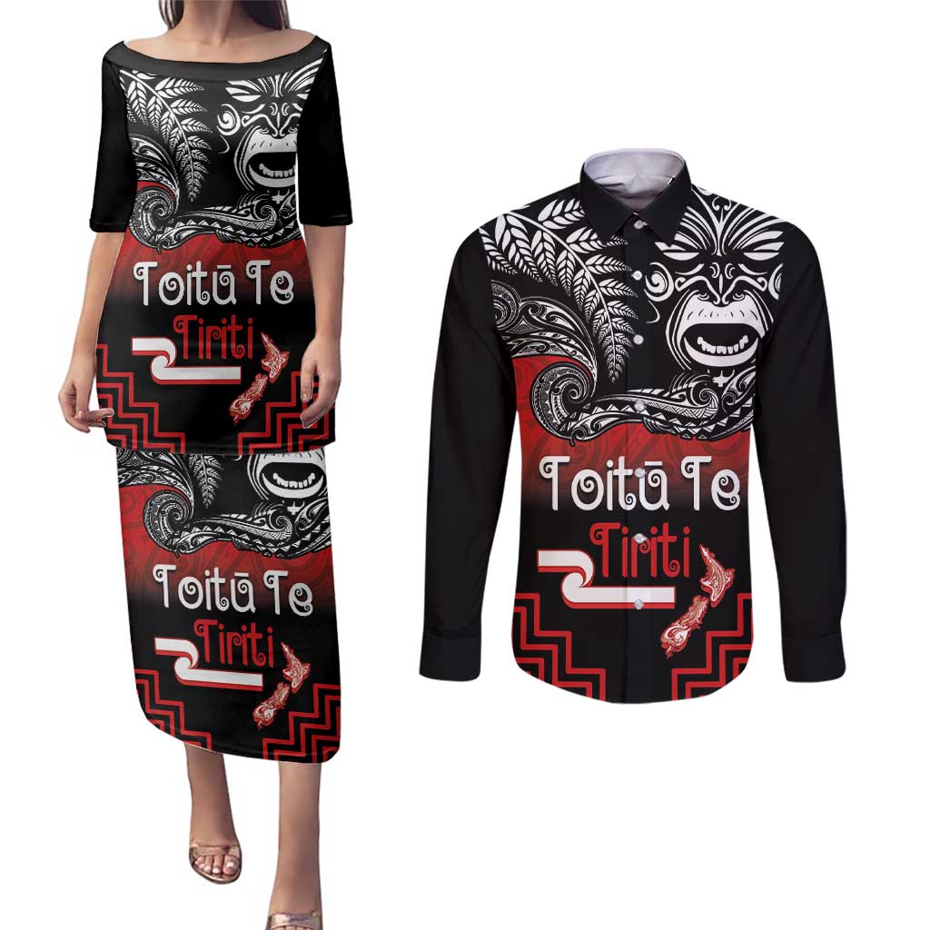 Aotearoa Toitu Te Tiriti Couples Matching Puletasi and Long Sleeve Button Shirt New Zealand Honour the Treaty - Fight Together