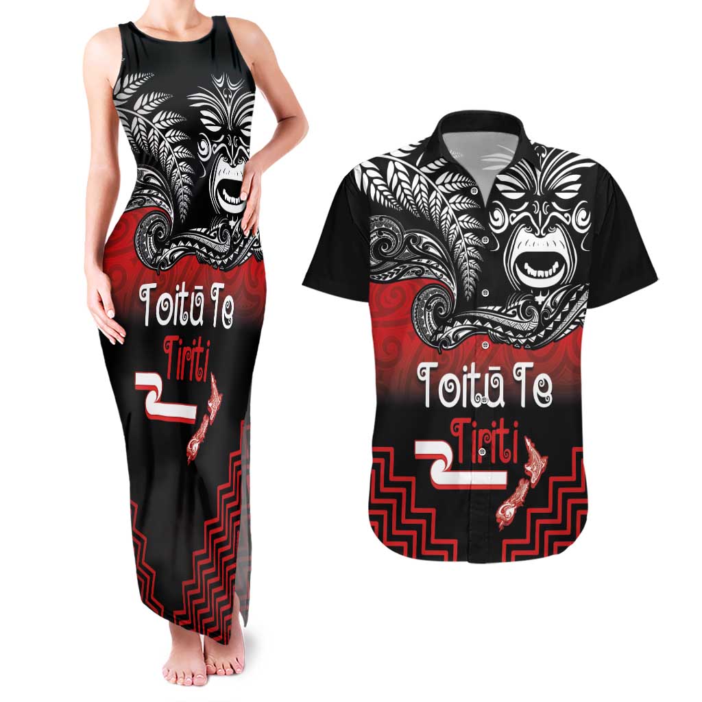 Aotearoa Toitu Te Tiriti Couples Matching Tank Maxi Dress and Hawaiian Shirt New Zealand Honour the Treaty - Fight Together