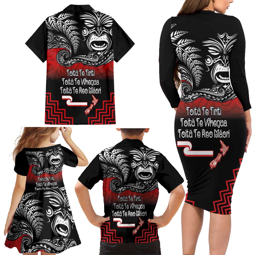 Aotearoa Toitu Te Tiriti Family Matching Long Sleeve Bodycon Dress and Hawaiian Shirt New Zealand Honour the Treaty - Fight Together LT03 - Polynesian Pride
