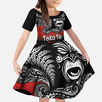 Aotearoa Toitu Te Tiriti Family Matching Off The Shoulder Long Sleeve Dress and Hawaiian Shirt New Zealand Honour the Treaty - Fight Together LT03 Daughter's Dress Red - Polynesian Pride