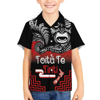 Aotearoa Toitu Te Tiriti Family Matching Off The Shoulder Long Sleeve Dress and Hawaiian Shirt New Zealand Honour the Treaty - Fight Together LT03 Son's Shirt Red - Polynesian Pride
