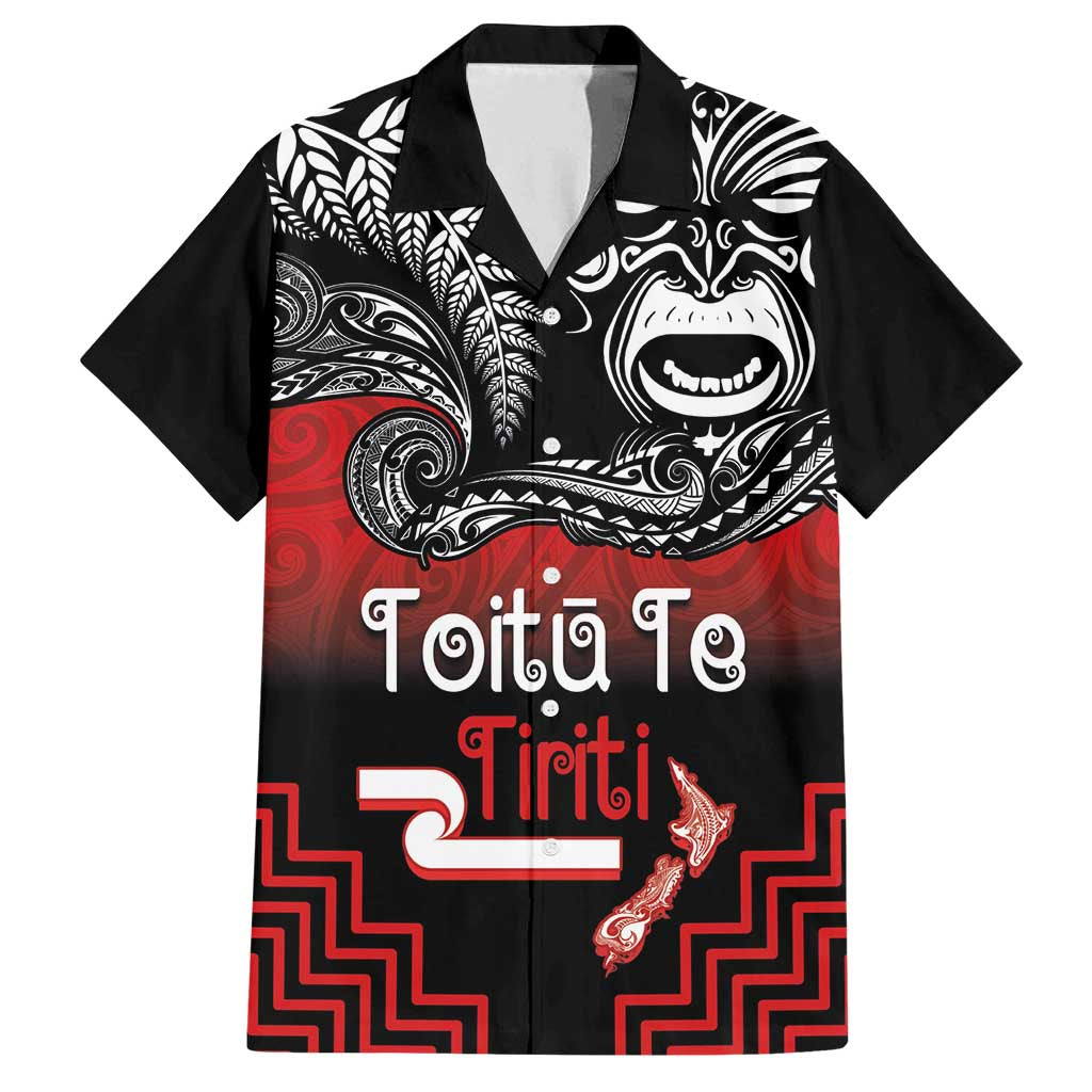 Aotearoa Toitu Te Tiriti Family Matching Off Shoulder Maxi Dress and Hawaiian Shirt New Zealand Honour the Treaty - Fight Together LT03 Dad's Shirt - Short Sleeve Red - Polynesian Pride