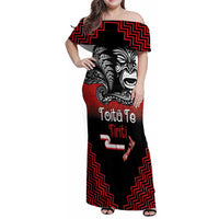 Aotearoa Toitu Te Tiriti Family Matching Off Shoulder Maxi Dress and Hawaiian Shirt New Zealand Honour the Treaty - Fight Together LT03 Mom's Dress Red - Polynesian Pride