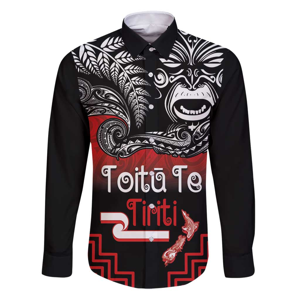 Aotearoa Toitu Te Tiriti Family Matching Puletasi and Hawaiian Shirt New Zealand Honour the Treaty - Fight Together LT03 Dad's Shirt - Long Sleeve Red - Polynesian Pride