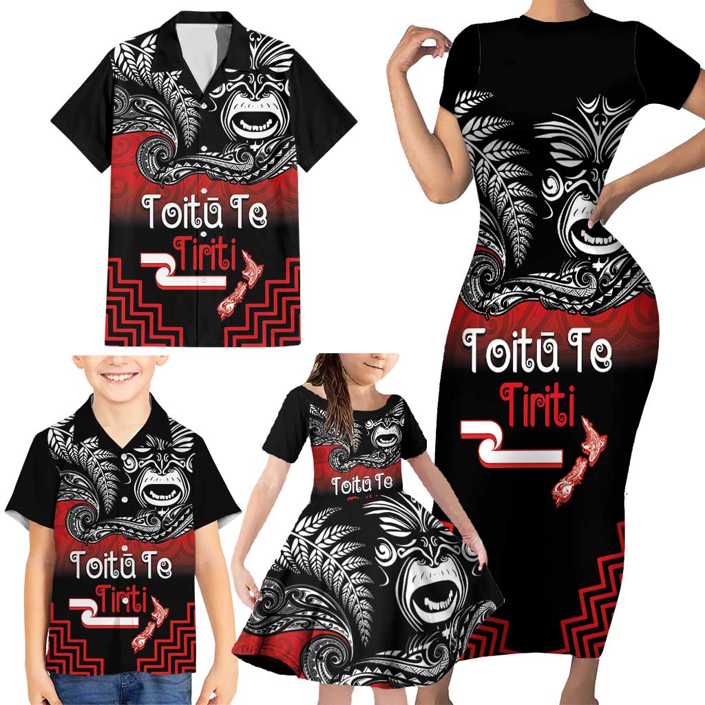 Aotearoa Toitu Te Tiriti Family Matching Short Sleeve Bodycon Dress and Hawaiian Shirt New Zealand Honour the Treaty - Fight Together LT03 - Polynesian Pride