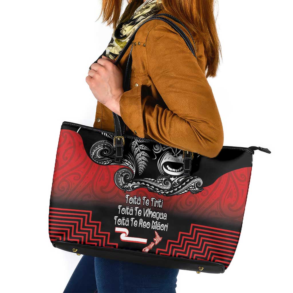 Aotearoa Toitu Te Tiriti Leather Tote Bag New Zealand Honour the Treaty - Fight Together LT03 Red - Polynesian Pride