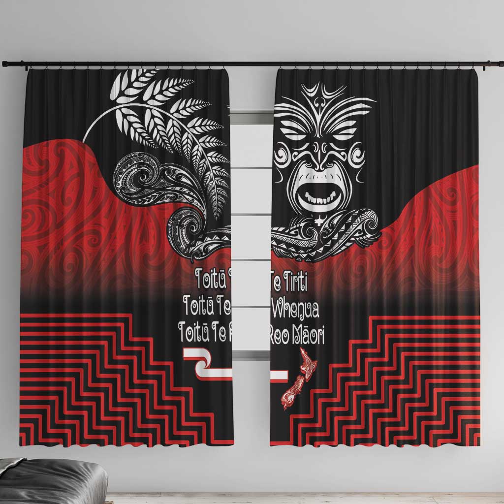 Aotearoa Toitu Te Tiriti Window Curtain New Zealand Honour the Treaty - Fight Together LT03 With Hooks Red - Polynesian Pride